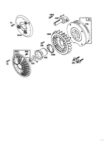 Flywheel Diagram and Parts List for 350455-1162-E1  Briggs and Stratton Engine